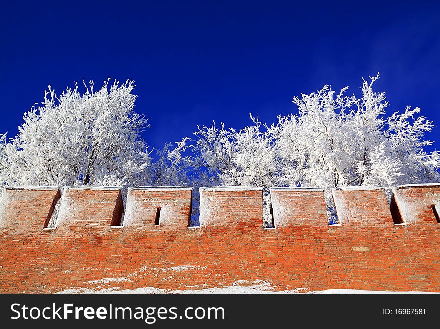 Red brick wall of an ancient fortress. Red brick wall of an ancient fortress