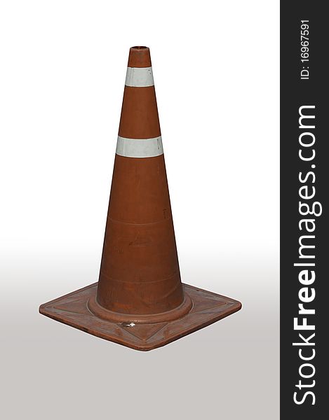 Dirty traffic cone on white background.