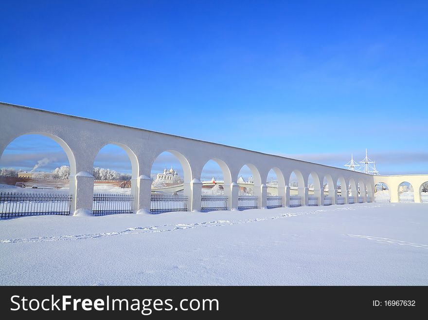 Aging wall on a snowy field