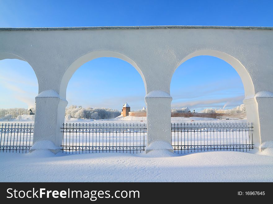 Aging wall on a snowy field