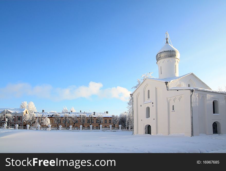 Christian orthodox church on a blue background