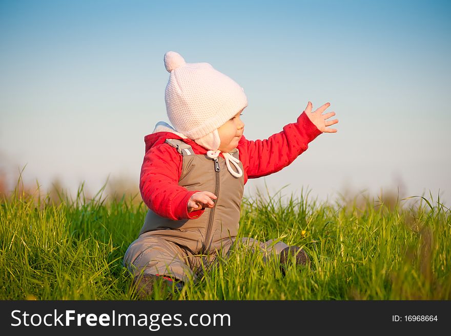 Adorable Baby Sit On Top Of Hill