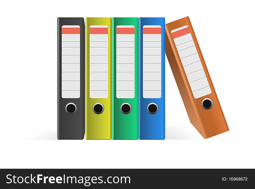 Coloured Ring Binders against a white background. Front view.