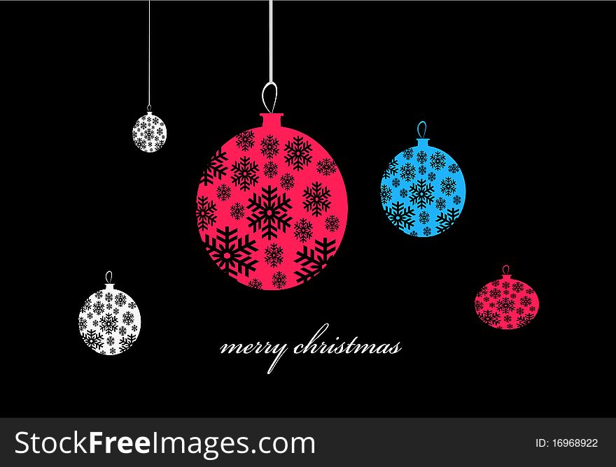 Christmas balls red blue and white on black background