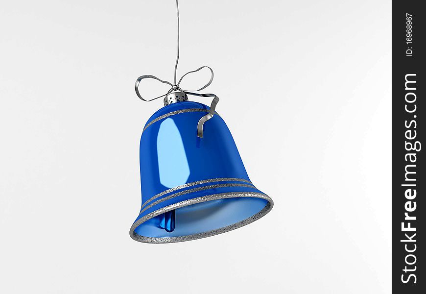 Blue Christmas hand bell on a white background. Blue Christmas hand bell on a white background