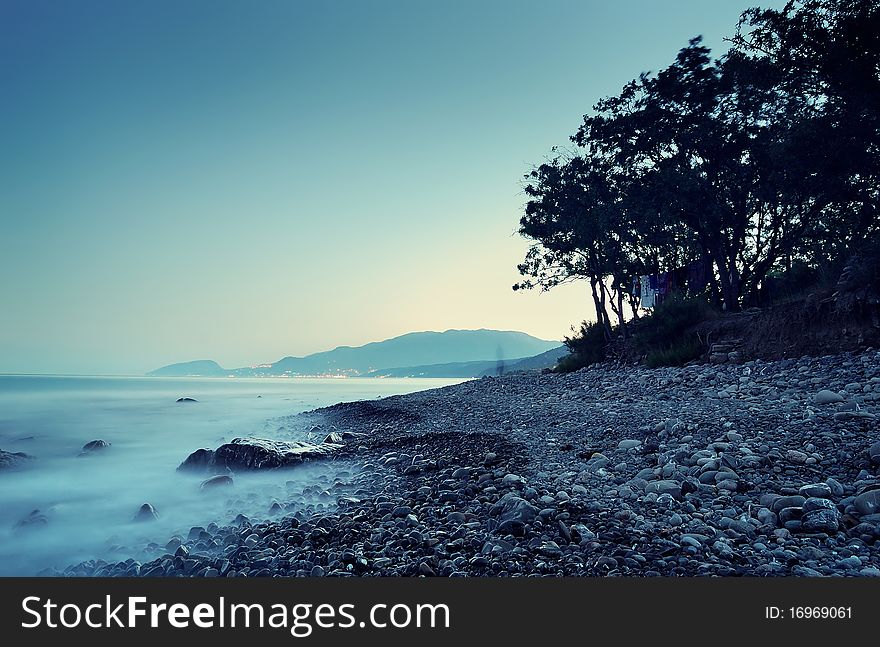 Sea landscape in the summer evening. Crimea, Ukraine.