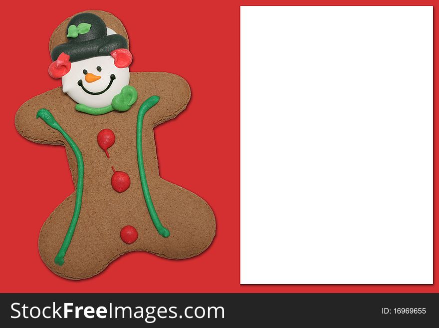 Gingerbread man on red background.