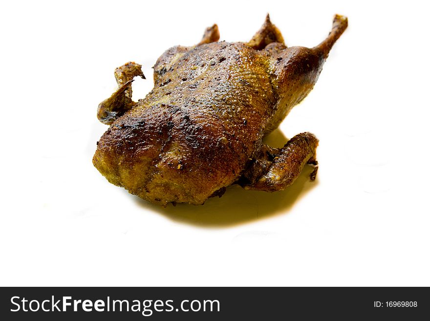 Roasted duck on white background