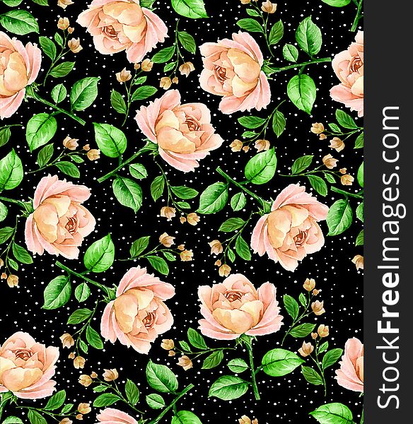 Beautiful flower and branches hand draw illustration seamless pattern green