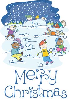 Kids Playing Snowballs On Xmas Royalty Free Stock Image