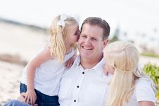 Dad Getting Kisses From His Cute Daughters Stock Photo Dad Getting Kisses From His Cute Daughters Stock Photo