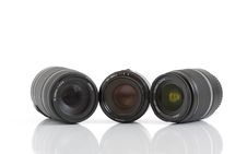 A Set Of Three Lenses For DSLR Camera Royalty Free Stock Photo