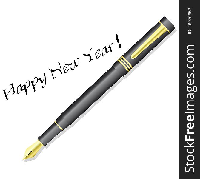 Ink pen writes HAPPY NEW YEAR! on a white background
