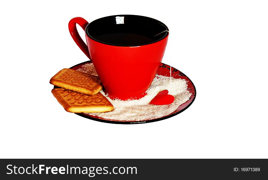 Cup Of Tea And Cookies isolated on white