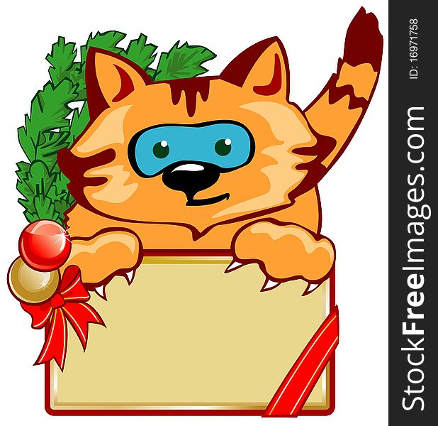 New Year's card with a kitten (Vector)