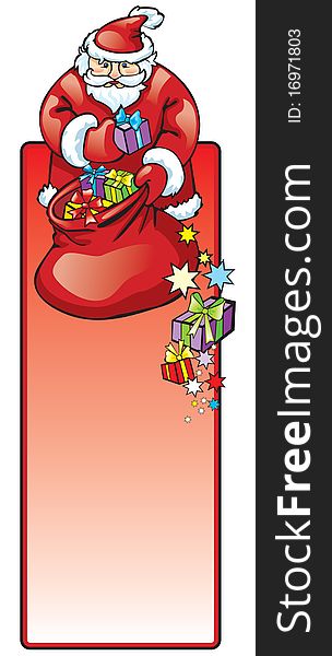 Santa Claus with a bag of gifts banner (Vector)