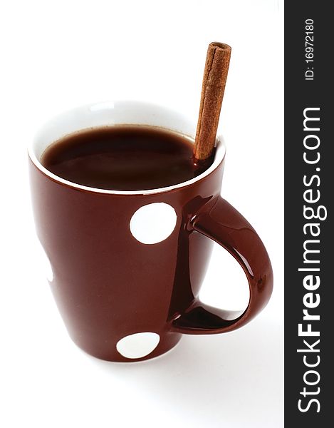 Brown mug with coffee isolated on white background. Brown mug with coffee isolated on white background