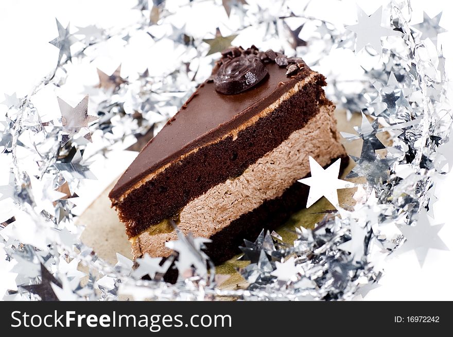 Chocolaye cake and xmas decoration. Chocolaye cake and xmas decoration