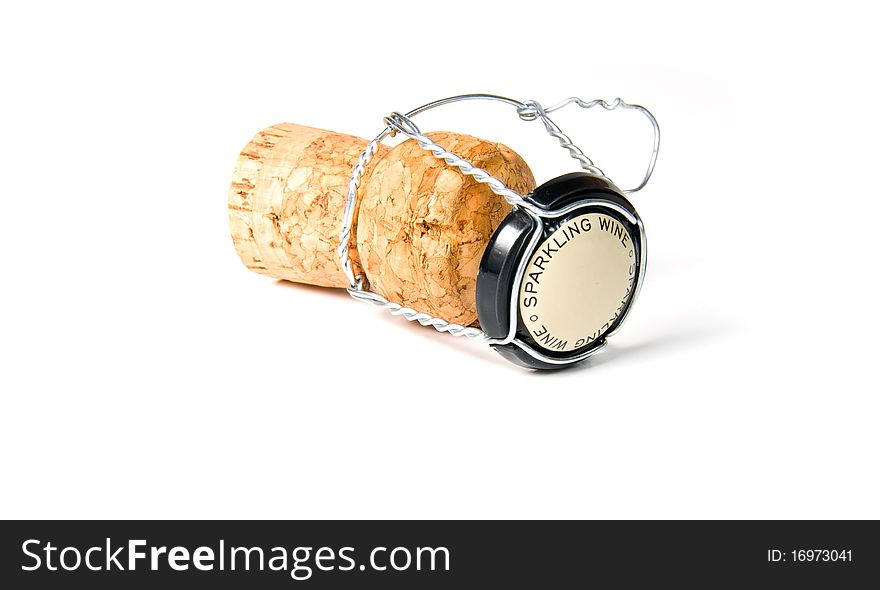 Cork from sparkling wine on a white background