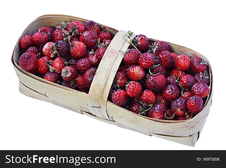 Wild strawberry in a basket on a white background