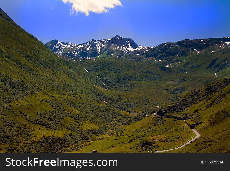 View of the scenery in the mountains of Switzerland. View of the scenery in the mountains of Switzerland