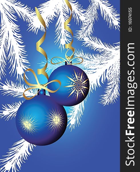 New Year's Christmas fur-tree on a dark blue background with balls