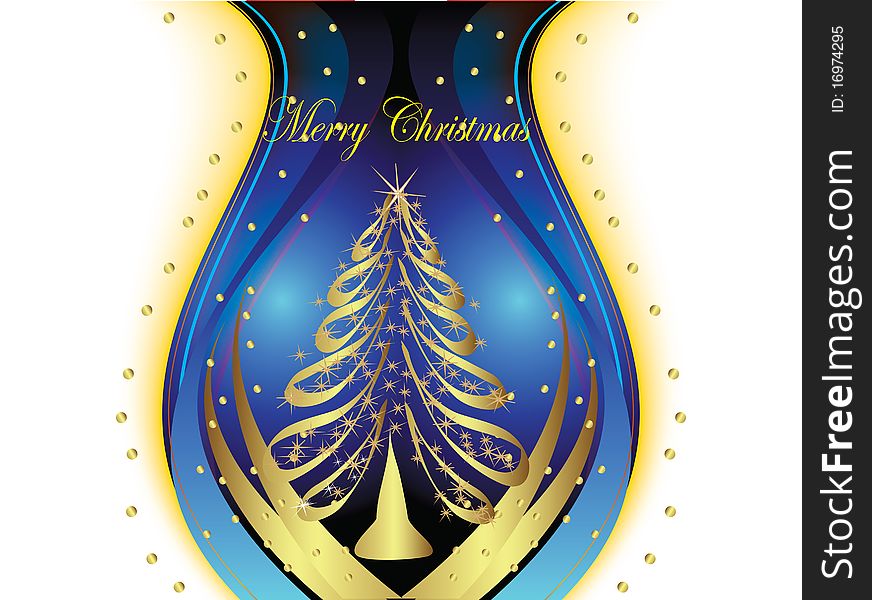 New Year's gold fur-tree. A Christmas fur-tree on a dark blue background