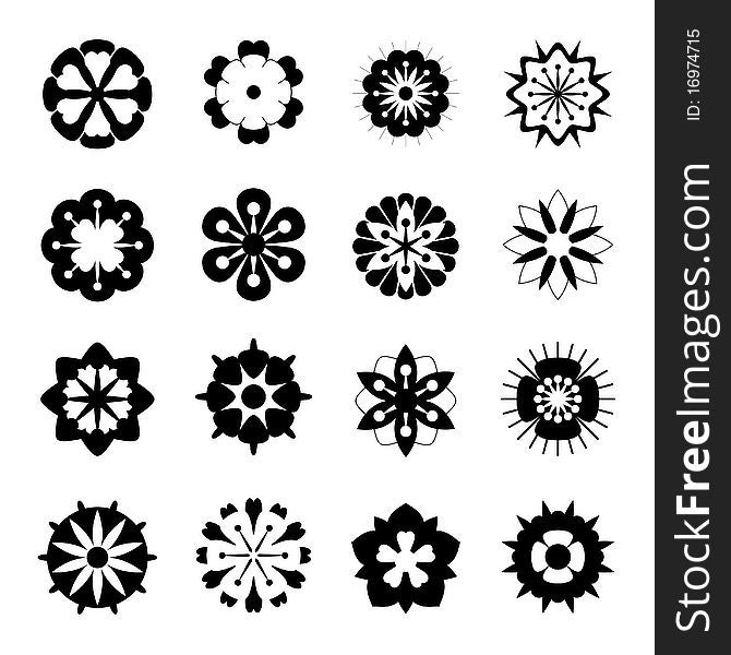 Set of black floral icons vector