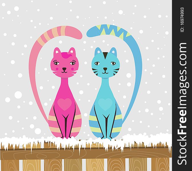 Cute couple cats illustration vector