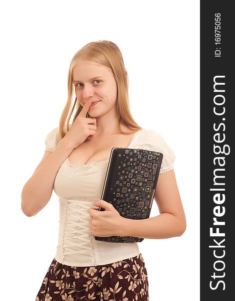 Young Businesswoman Holding Laptop