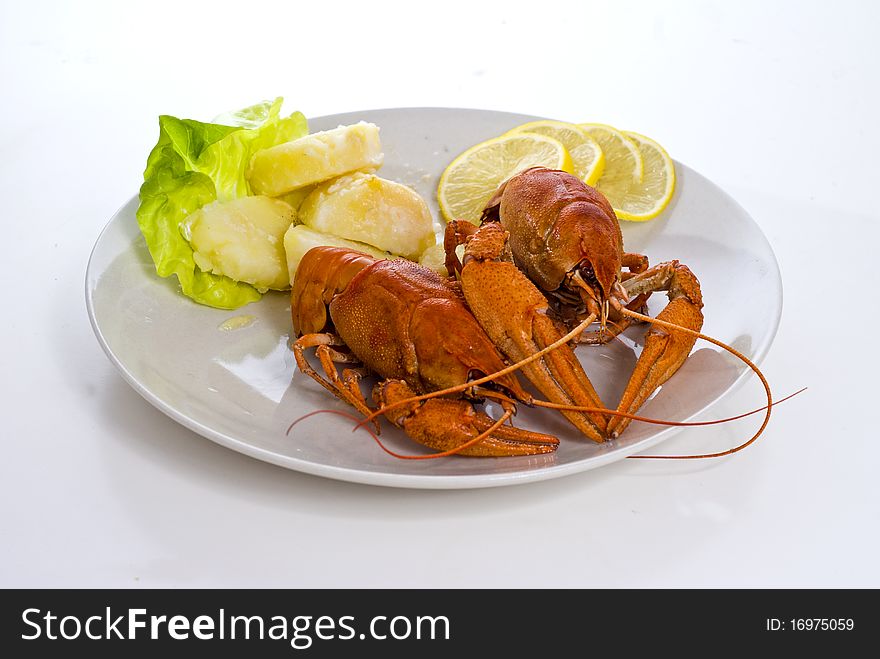 Crayfish dish served with popatoes