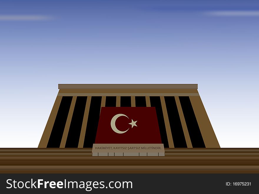 Vector illustration of mausoleum of mustafa kemal ataturk, father of turks, in capital city of ankara in turkey