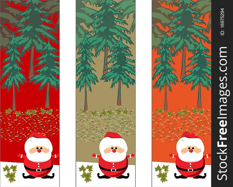 Vector illustration of christmas trees with santa