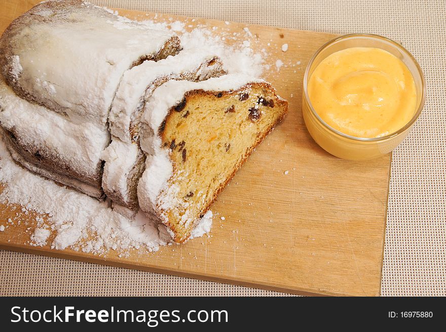 Christmas stollen, food styling with egg cream