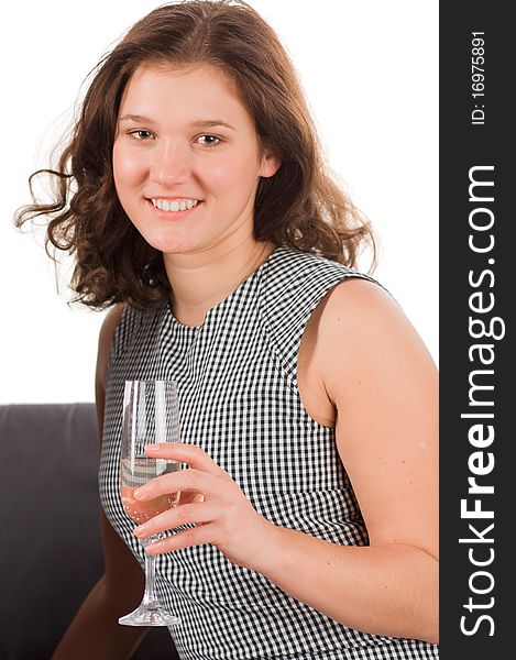 Portrait of the beautiful woman drinking champagne