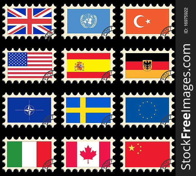 Flags on the post stamps