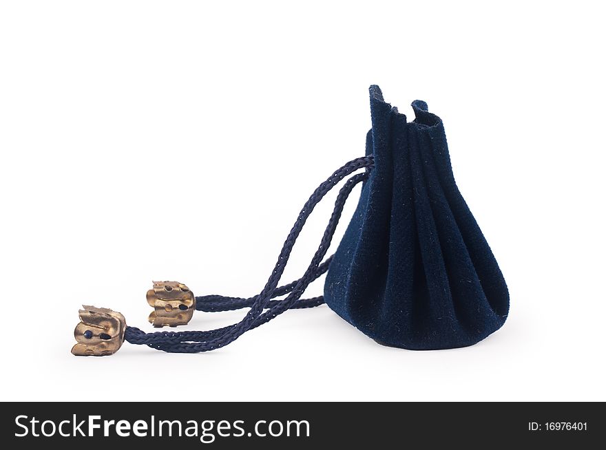 Closeup shot of dark blue gift sac isolated on white background