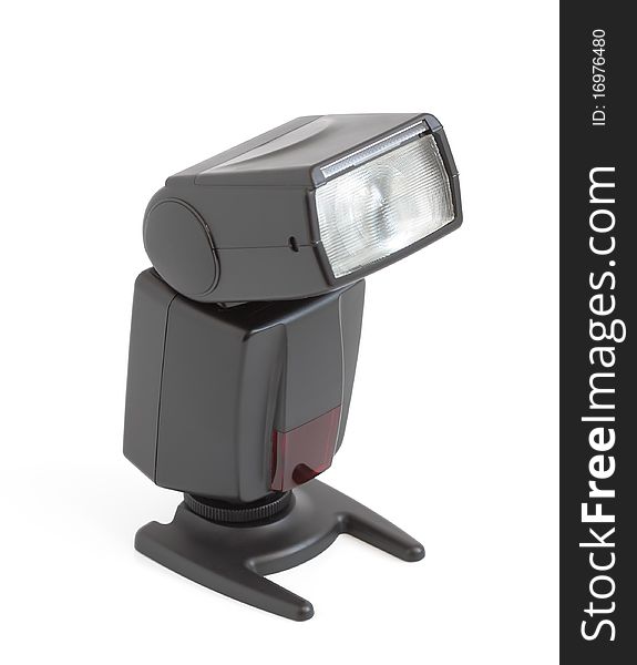 External camera flash on a white background. External camera flash on a white background