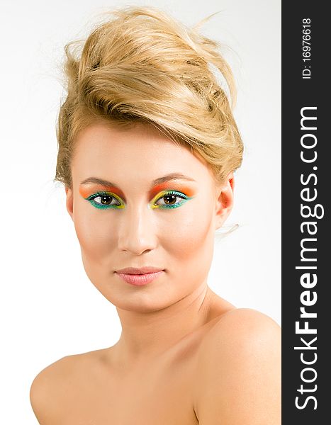 Portrait of beauty woman with colored make up. Portrait of beauty woman with colored make up