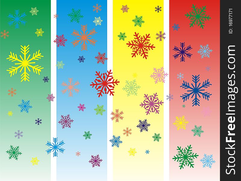 Vector Colorful snowflakes on different colorful backgrounds