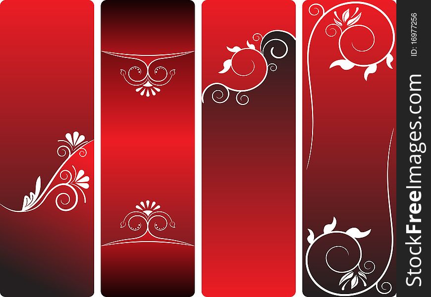 Vector set of red and white floral bizarre backgrounds. Vector set of red and white floral bizarre backgrounds