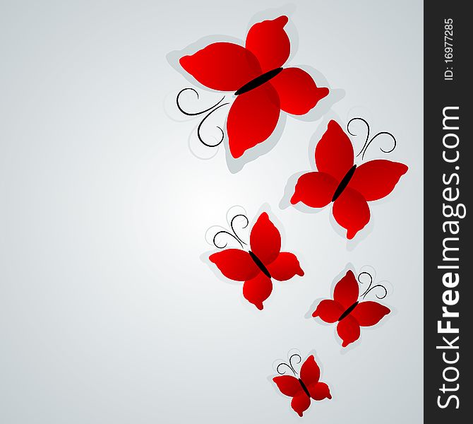 Grey  background with red butterflies. Grey  background with red butterflies