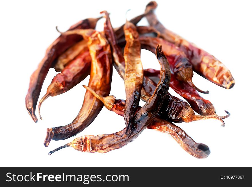 Dried hot chillies isolated on white background