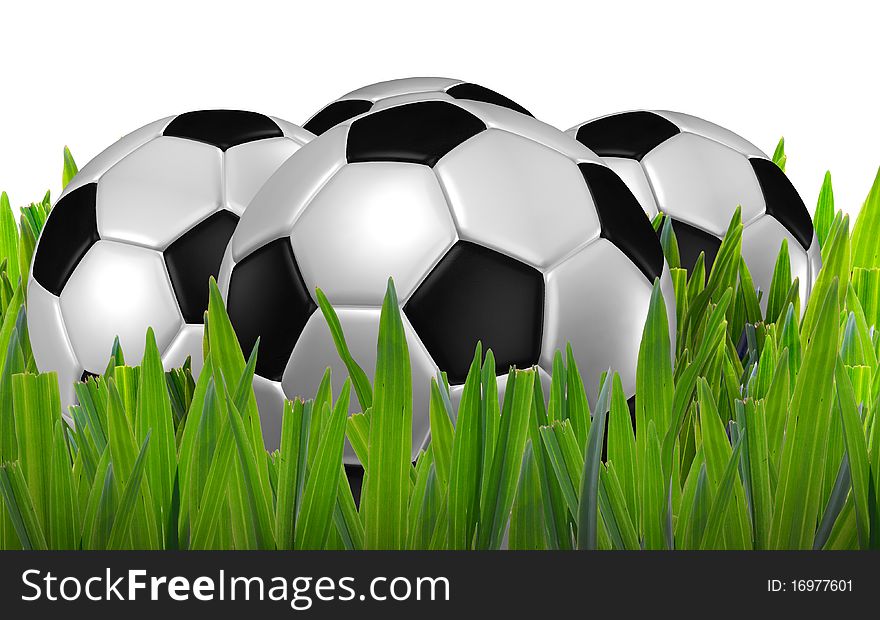 Football on green grass , training