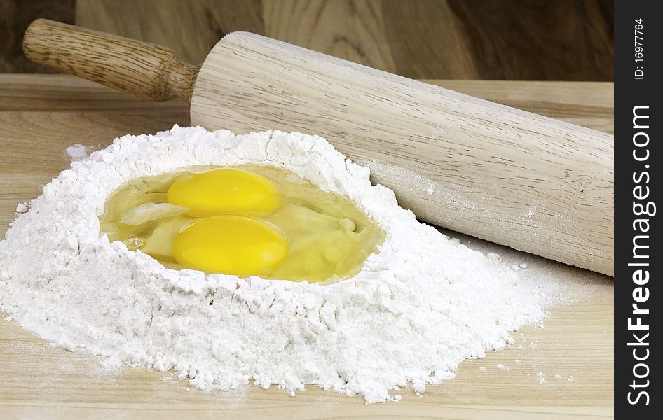Flour and eggs used to make dough. Flour and eggs used to make dough