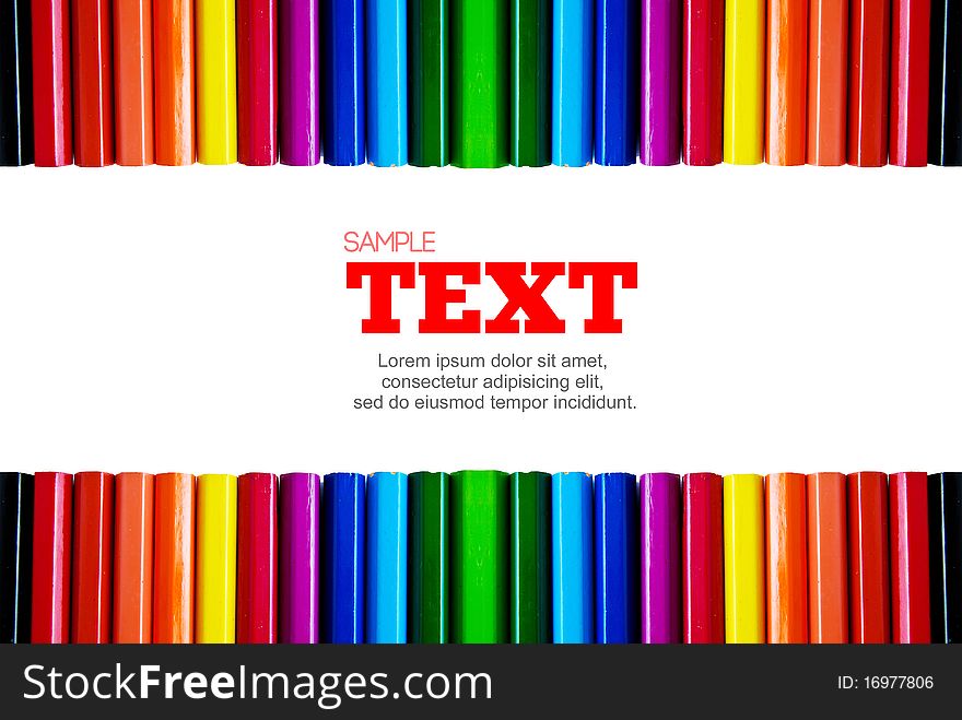 Color pencils frame with copyspace area on white background