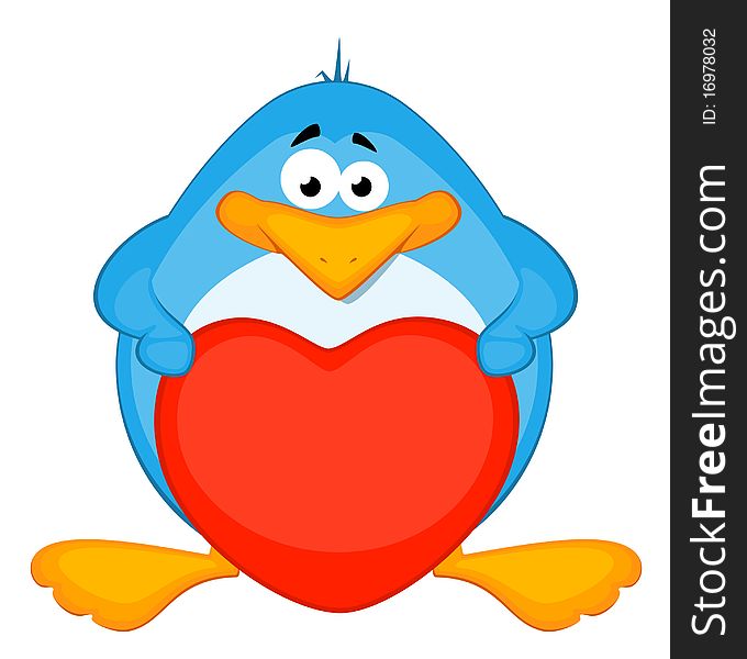 cartoon penguin with heart illustration for a design
