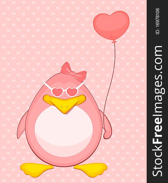 cartoon penguin with balloon illustration for a design