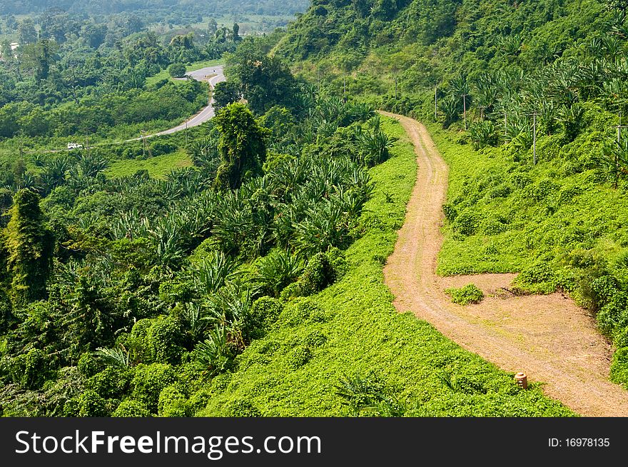 Country road on mountain in Thailand.