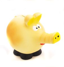 Piggy Bank On White Background Close Up Stock Photos